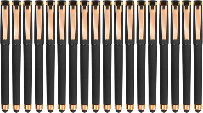 Linbsunne Black Gel Pens 0.7mm Medium Point Pen Office Pens 2-in-1 Stylus Pens for Touch Screens Gel Ink Rollerball Pens for Writing (18 Pack-black)