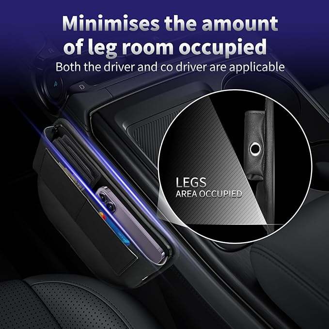 Universal Fit Car Seat Gap Filler Leather Car Storage Organizer Front Seat Auto Accessories for Women Fashion Colored Car Adjustable Storages for Phones Glasses Keys Cards 1 Pack