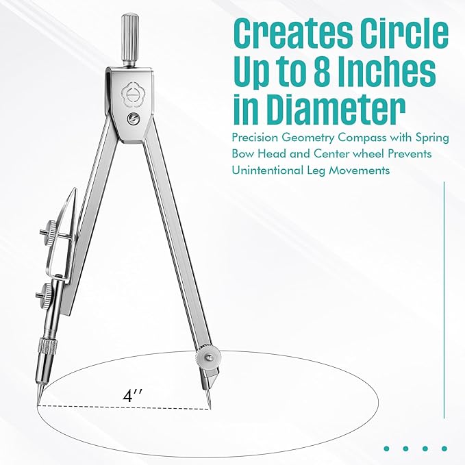 EBOOT Student Geometry Math Set, Drawing Compass and 6 Inch Swing Arm Protractor 180 Degree Math Protractor(Turquoise)