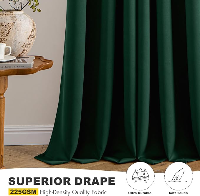 MIULEE Hunter Green Blackout Curtains for Bedroom Living Room 84 Inches Long 2 Panels, Thermal Insulated Room Darkening Drapes Solid Grommet Top Noise Reduction Emerald Green Curtains 40x84 Inch