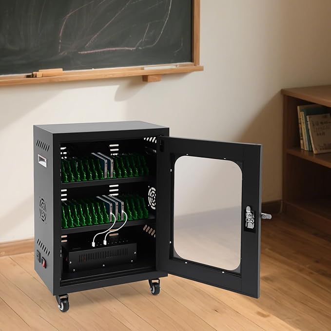 Cell Phone Charging Stations 30 Device Mobile Storage Cart with Wheels & Lock, Rechargeable Mobile Phones Charging Cabinet, Secure Phone Cabinet, for Classroom Office