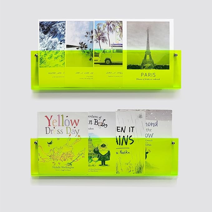 ROYALITA 2-Pack Acrylic Magazine Holder Brochure Holder, 24" Record Holder Magazine Rack, Fashion Hanging Bookshelf Literature Storage Rack for Waiting Room, Living Room, Office, Green 24 Inch