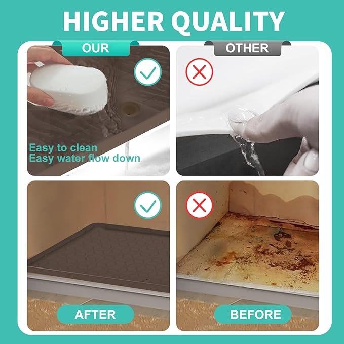 Under Sink Mat, 19"x22" Under Sink Mats for Kitchen, Silicone Waterproof Under Sink Liner, Sink Cabinet Organizer Tray with Drain Hole (Brown, 19X22)
