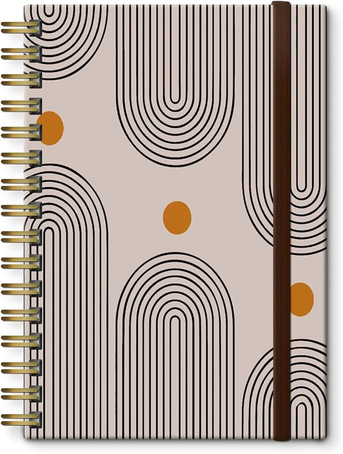 Spiral Journal Notebook, A5 Cute Notebooks for Women Men, College Ruled Hardcover Notebook for Work & Note Taking, 60 Pages Double-Wire Journals for Writing, Cute Boho Pattern