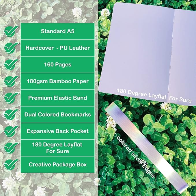 BUKE Dotted Notebook Journal 180GSM Bamboo Thick White Paper 160 Pages 5 * 5MM Dot Grid, Lay Flat Binding,Colored Silver Edges, Bookmarks and Expandable Back Pocket (BKP-4) ROSE