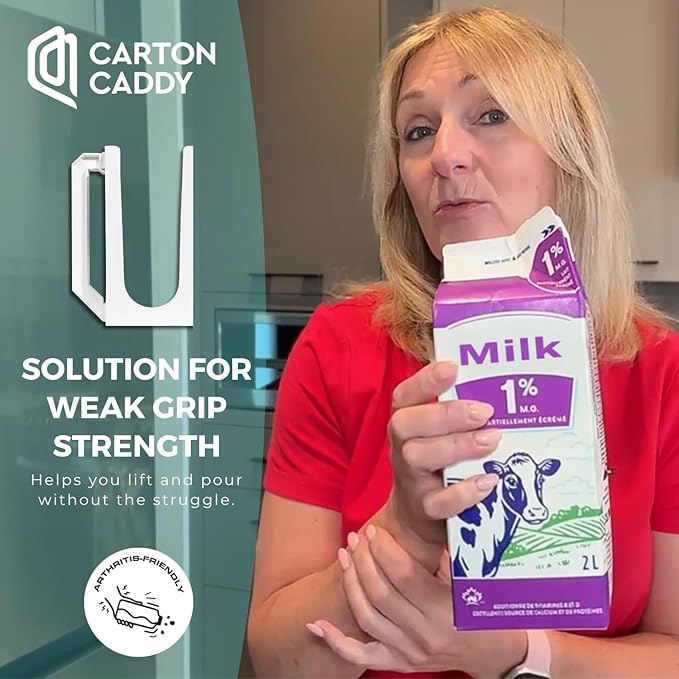 Carton Caddy XL Half Gallon Milk Carton Holder with Handle, Juice Box, Soda Bottle and Milk Half Gallon Holder with Handle, Rust Free, Dishwasher Safe, Reusable, Easy to Clean, Ergonomic (2 Pack)