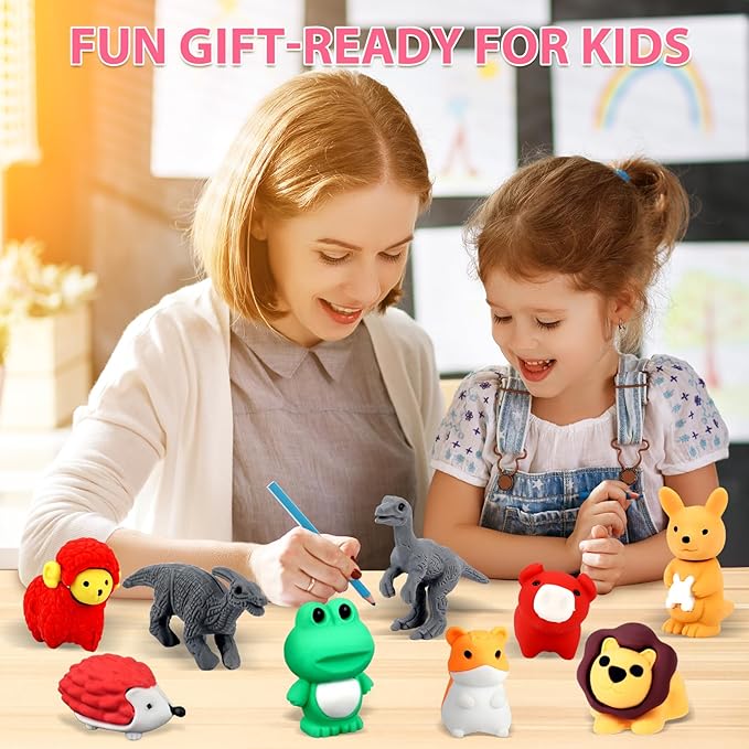 90Pcs Animal Erasers Bulk Cute Desk Pets Kids Puzzle Erasers Take Apart Cool 3D Eraser Mini Pencil Eraser Fun Party Favors for School Supplies Classroom Rewards Easter Egg Fillers Gifts