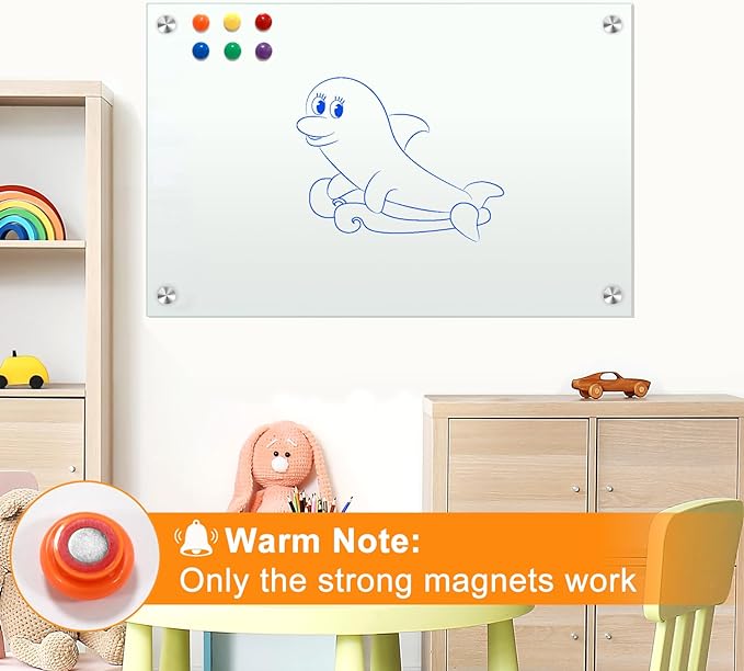 H-Qprobd White Board 24”x18“ Magnet Dry Erase Boards Frameless Magnetic Glass Whiteboard for Wall, Wall Mounted Whiteboard Includes 12 Magnets, 8 Markers and 2 Erasers