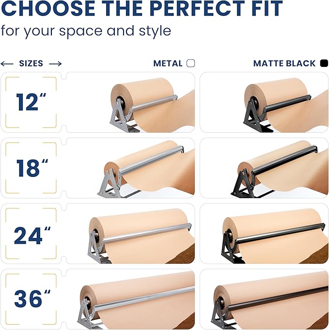 DIY Crew 24 Inch Paper Roll Dispenser and Cutter - Heavy-Duty Wall Mountable, Non Slip Tabletop - Kraft, Freezer, Butcher Paper - Up to 1000ft Rolls