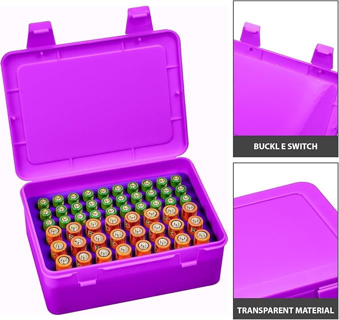 Battery Organizer Storage Box, Garage Case Holder for 24* AA, 30* AAA Batteries (Bag Not Include Batteries Pack) (purple)