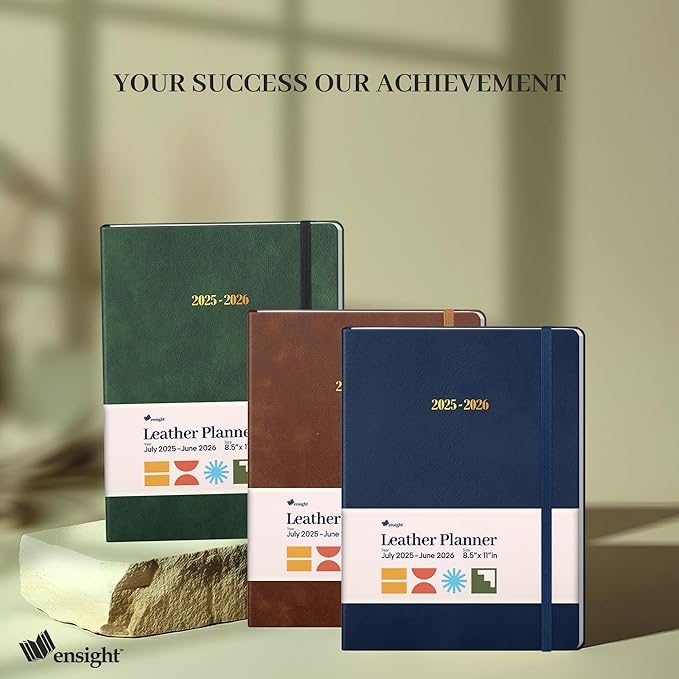 Ensight 2025-2026 HARDCOVER Leather Planner Weekly & Monthly - 8.5x11 Inches - Academic Planner Business Personal or Student - Pen Holder, Thick Paper, July 2025 - June 2026 (Green)
