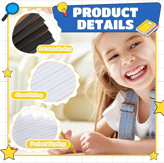 Henoyso 20 Pcs Primary Composition Notebook 9 3/4 x 7 1/2 Inch Kids Journal, Back to School Supplies, K-2 Primary Writing Notebook for Kids Student Draw and Write Story Journal (Black Color)