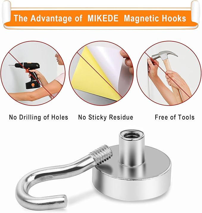 MIKEDE Magnetic Hooks Heavy Duty, 30Lbs Neodymium Magnets with Hooks for Refrigerator, 10Pcs Strong Cruise Hooks for Hanging, Magnetic Hanger for Grill, Toolbox, Storage