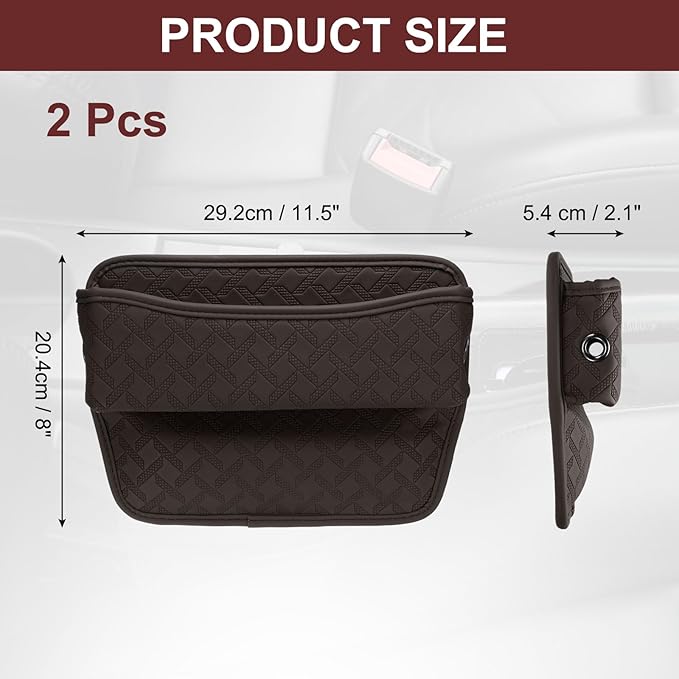 HARFINGTON 2pcs Car Seat Gap Filler Organizer 11.5 x 8 x 2.1 Inch Leather Universal Car Organizer Storage Box Between Seat and Console for Phone Sunglasses Keys, Coffee