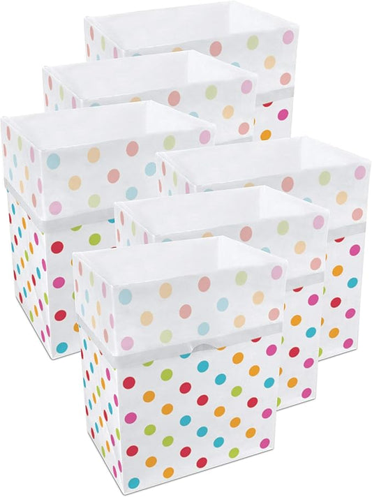| 13 Gallon Disposable Trash Cans (6-Pack) with Fitted Trash Bags - Reusable Garbage and Recycling Bins for Parties, Events, and More (Polka Dot - 17" Height x 13.5" Width x 10" Depth)
