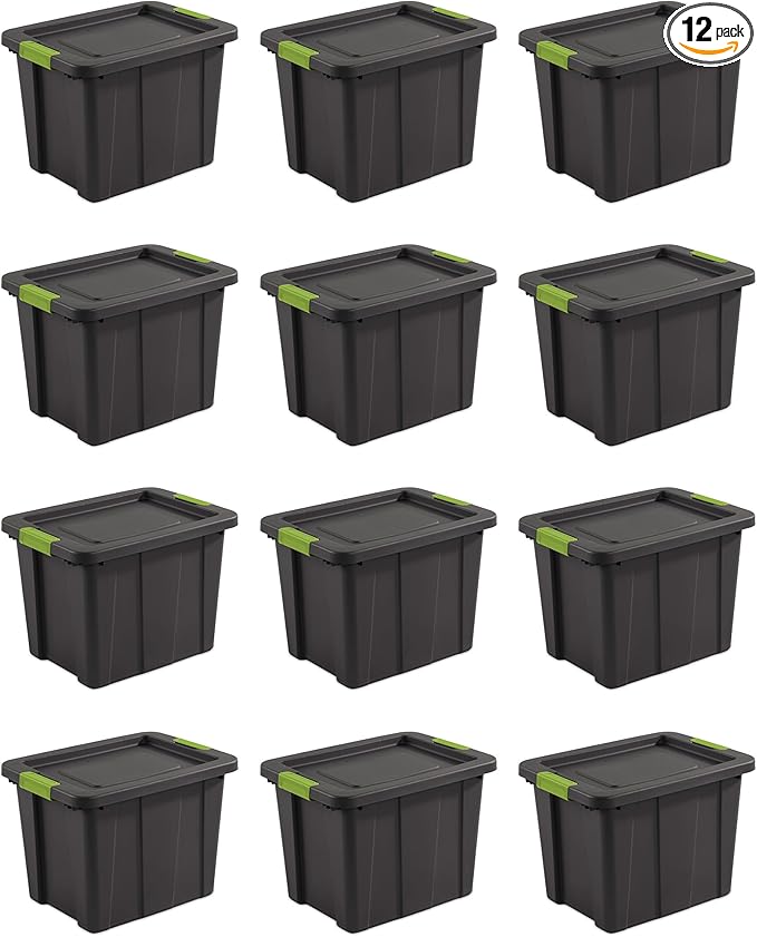 Sterilite 12-Pack Storage Bins with Lids, Heavy Duty Totes, Tuff1, 18 Gallon, Flat Gray