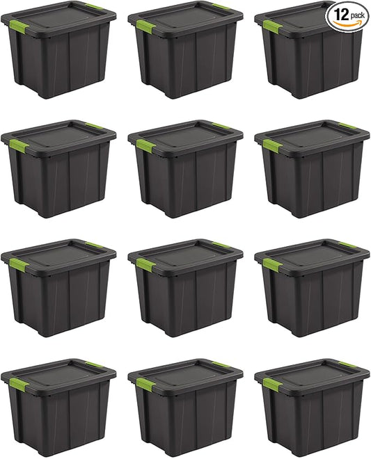 Sterilite 12-Pack Storage Bins with Lids, Heavy Duty Totes, Tuff1, 18 Gallon, Flat Gray