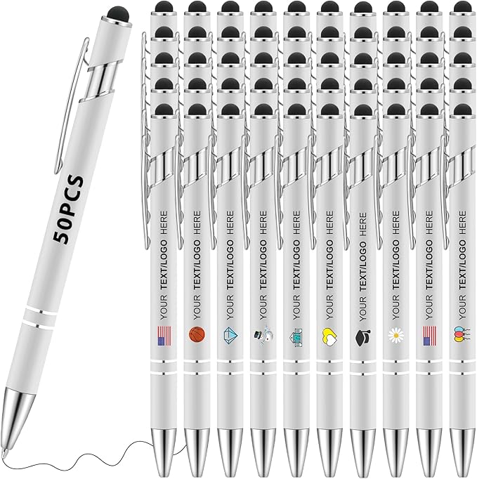 Personalized Pens 50pcs with Stylus Custom Ballpoint Pens in Bulk Engraved with Logo Text Personalized Bulk Black Ink for Office College Business