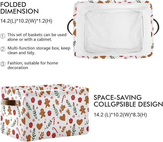 Christmas Gingerbread storage bins basket with Handles, blanket basket, closet organizer, storage cubes 14.2x10.2x8.3 IN