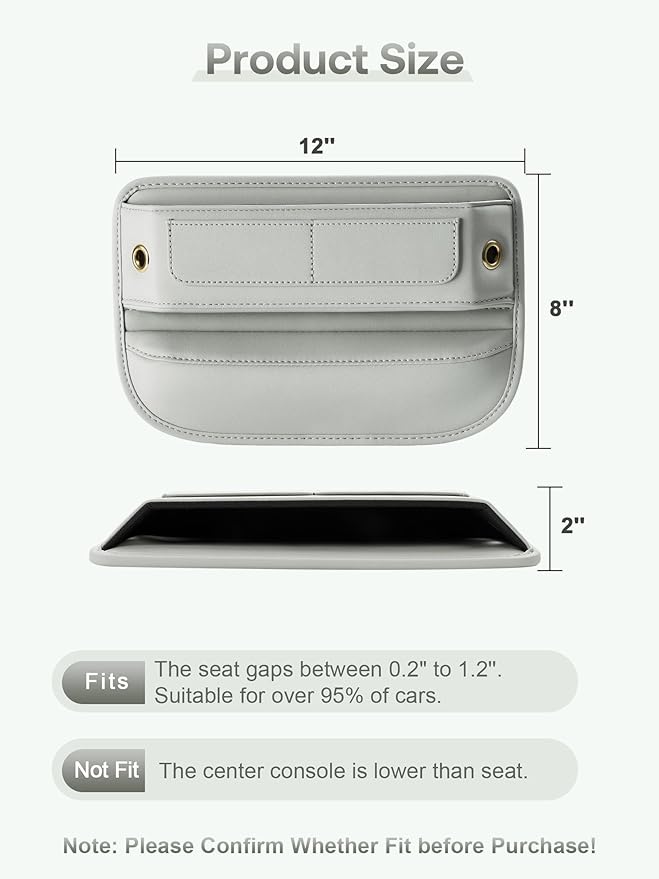 Premium Leather Car Seat Gap Filler Organizer, Universal Fit Interior Accessory, Car Center Console Organizer with Card Slots for SUV Truck (Beige, 1 Pack)