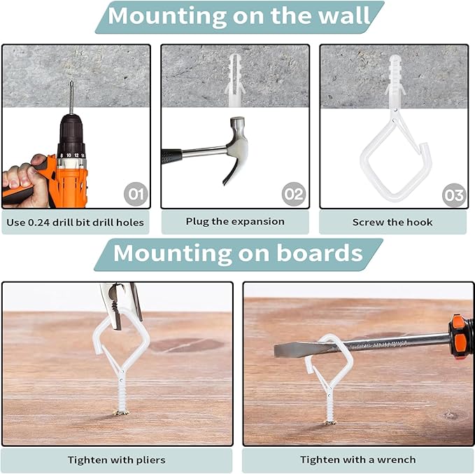 100 PCS White Eye Screw Hooks for Hanging Heavy Duty with Safety Buckle.Metal Ceiling Hooks for Hanging Plants Cup Wind Chime Bird Feeders Patio Lights at Indoor&Outdoor