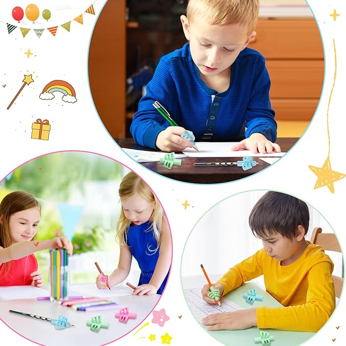 20 Pcs Pencil Grips for Kids Handwriting Ergonomic Training Pencil Holder Writing Tool for Toddlers, Preschoolers, Children Special Needs Colorful School Supplies(2 Fingers)