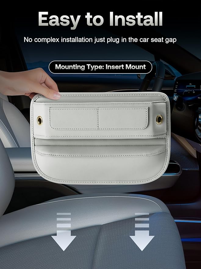 Premium Leather Car Seat Gap Filler Organizer, Universal Fit Interior Accessory, Car Center Console Organizer with Card Slots for SUV Truck (Beige, 1 Pack)