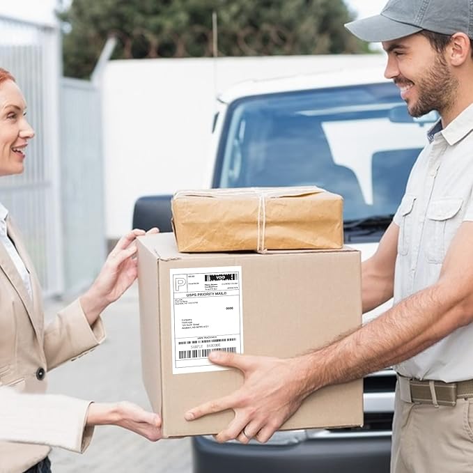 MFLABEL Fanfold 4" x 6" Direct Thermal Labels White Perforated Shipping Labels (8 Stacks)