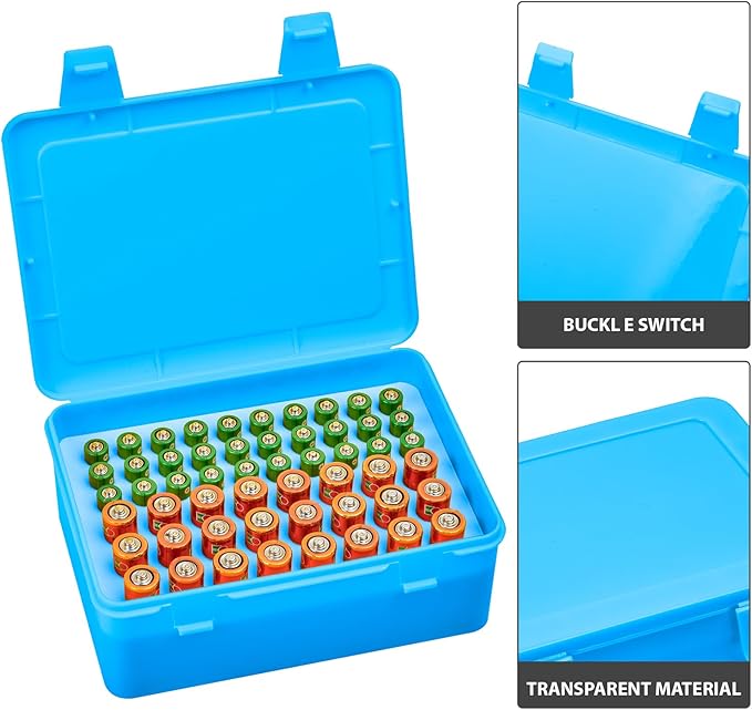 Battery Organizer Storage Box, Garage Case Holder for 24* AA, 30* AAA Batteries (Bag Not Include Batteries Pack) (blue)