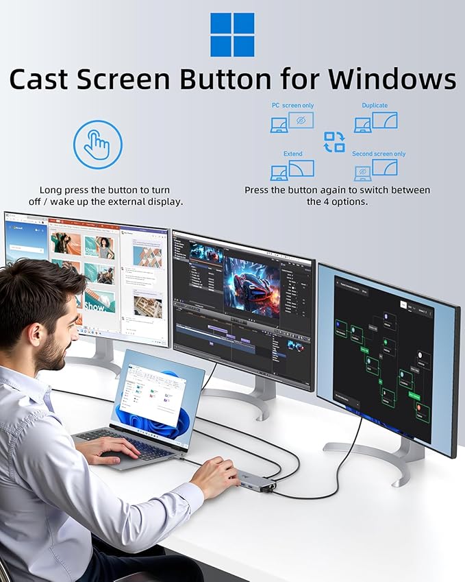 14 in 1 USB C Docking Station - Dual Monitor, Triple Display, 8 USB C/A Ports, Ethernet, Audio - For MacBook, Dell, HP, Lenovo, Surface