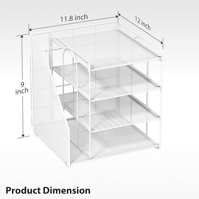White Desk Organizer and Accessories, 4-Tier Paper Organizer for Desk, Office Accessories & Workspace Organizers and Desktop Storage for Office Supplies (White)