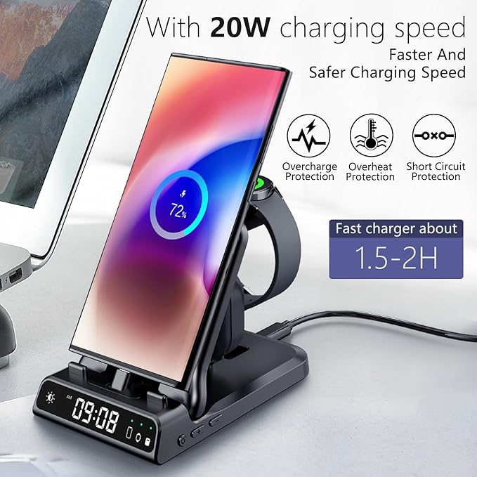 25W USB C Fast Charging Station for Samsung, SwanScout 701S, Foldable 3 in 1 Charging Dock Stand for Galaxy S25/S24/Z Flip 7/Fold 7/A56/A36/USB C Buds, Charger for Samsung Galaxy Watch Ultra/8/7/6/5