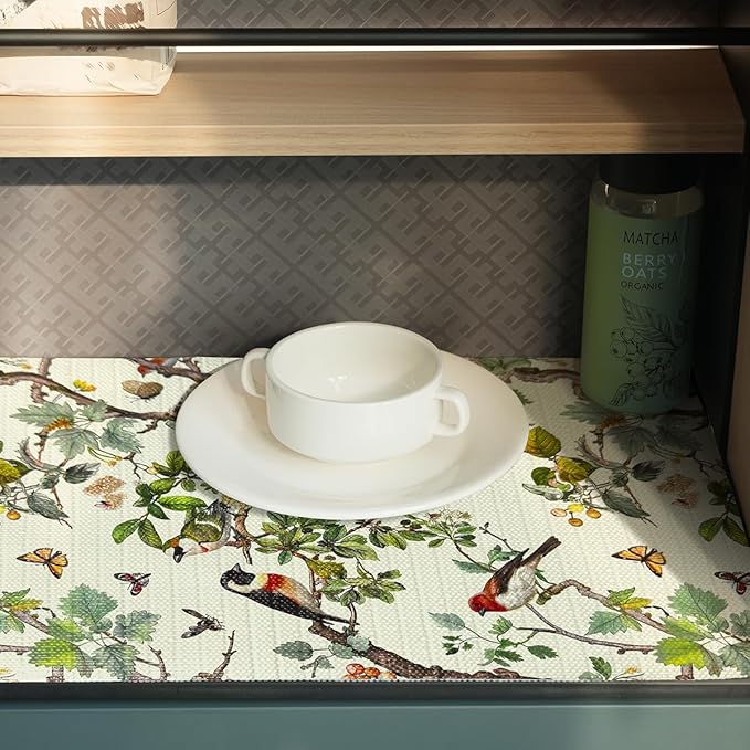 Drawer and Shelf Liner for Kitchen Cabinets Non-Adhesive Cabinet Liner,Non Slip Waterproof Drawer Liner,Easy to Clean Strong Grip Kitchen Liner for Cupboard,Dresser,Shelves (12In x 16.4FT)