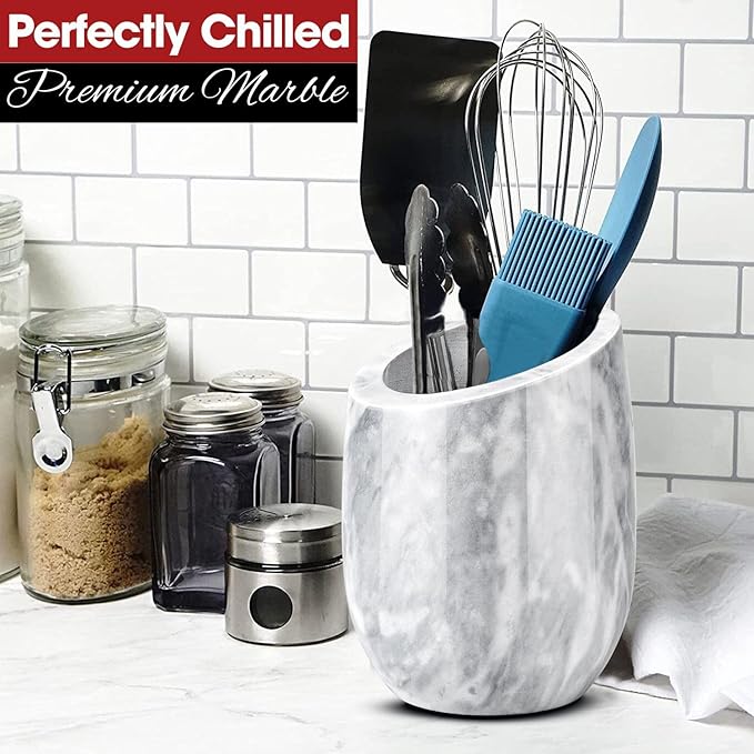 Flexzion Marble Wine Chiller Bucket – White Wine Cooler & Champagne Bucket for Bar Cart Decor, Kitchen & Parties – Gifts for Men, Women & Enthusiasts – Fits 750ml Bottles