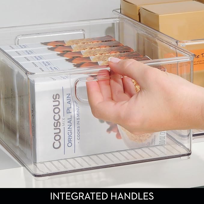 iDesign 4-Piece 50% Recycled Plastic Organizer Bin Set for Pantry and Cabinet Organization, Made in The USA – Two 10” x 8” x 5” and Two 10” x 4” x 5” Bins, Clear