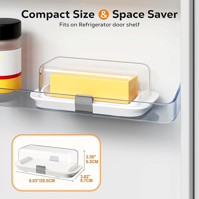 Pisol Large Butter Dish with Lid for Countertop and Fridge Refrigerator Door Shelf, Airtight 250g Butter Keeper for East Coast/West Coast/European/Kerrygold Butter/French Butter/Cream Cheese