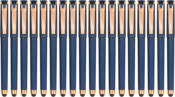 Linbsunne Black Gel Pens 0.7mm Medium Point Pen Office Pens 2-in-1 Stylus Pens for Touch Screens Gel Ink Rollerball Pens for Writing (18 Pack-blue)