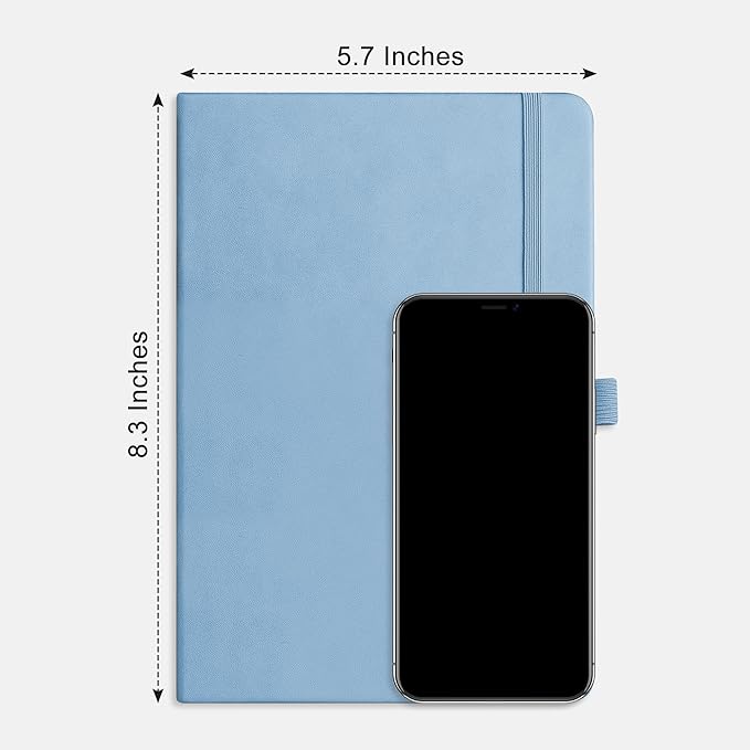 RETTACY Graph Grid Paper Notebook, 192 Pages, A5 Medium Size (5.7'' x 8.3''), 5 Squares per Inch, Leather Hardcover, 100 GSM Thick Paper, for School, Students, Math, Engineering (Light Blue)