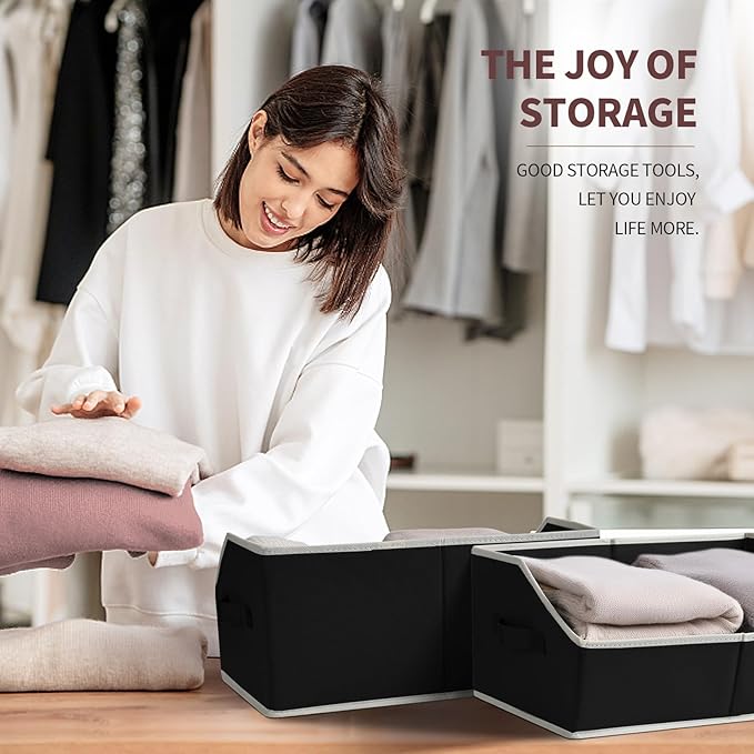 Closet Baskets for Shelves Trapezoid - Decorative Storage Baskets with Handle, Closet Bins for Organization, Shelf Storage Bins for Clothes, Books, Home, Office, 8 Pack, Black