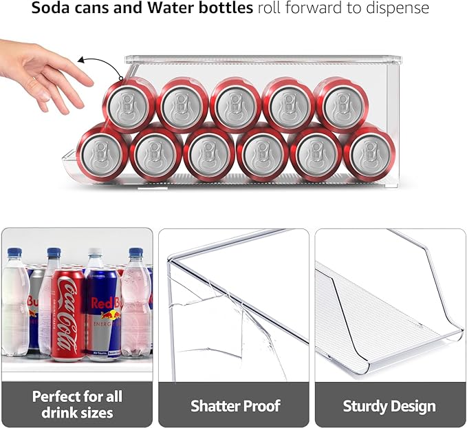 Sorbus Fridge & Pantry Can Organizer - 3 Size Dispenser for Standard, Skinny Cans & Water Bottles