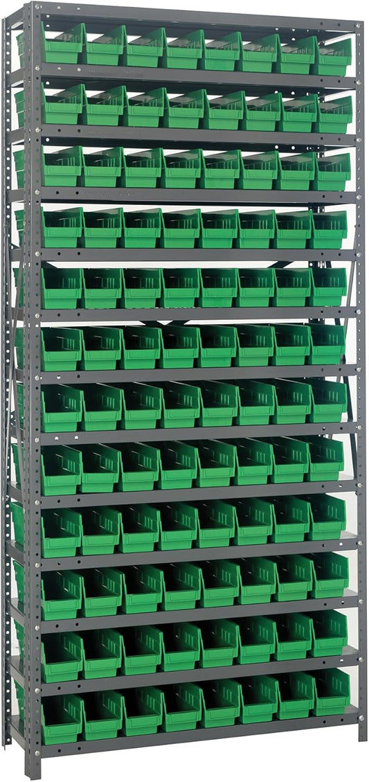 Quantum Storage Systems 1875-103GN Steel Shelving Unit with 4" Shelf Bins, 18" D x 36" W x 75" H, Green