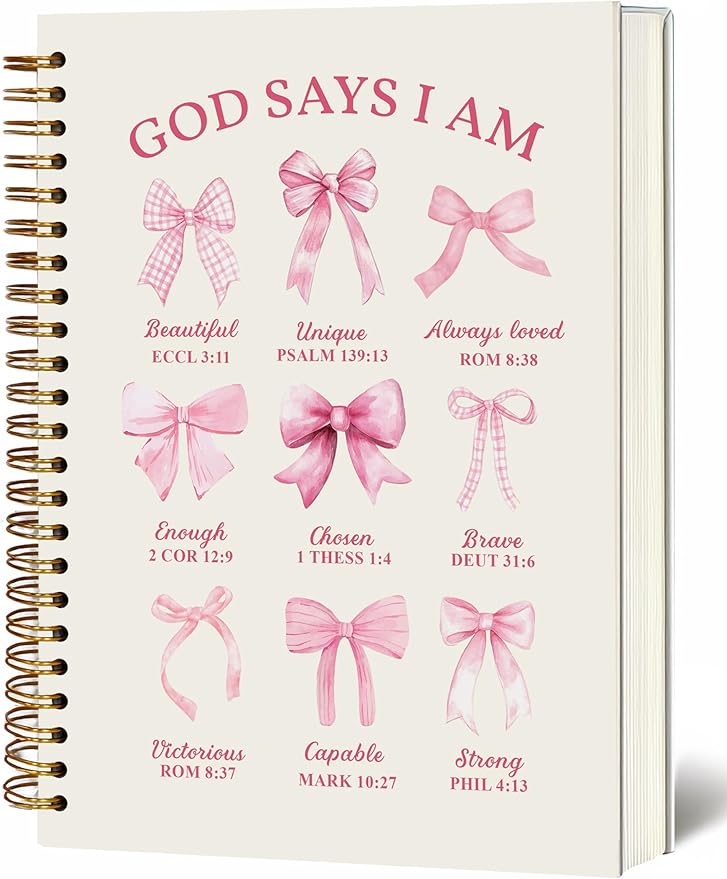 Bible Notebook, A5 Spiral Christian Journal with Floral Pink Butterfly Notebook, Bible Verse-God Says You Are, Inspirational Notebooks for Women, Bible Study, Gift for Birthday Christmas