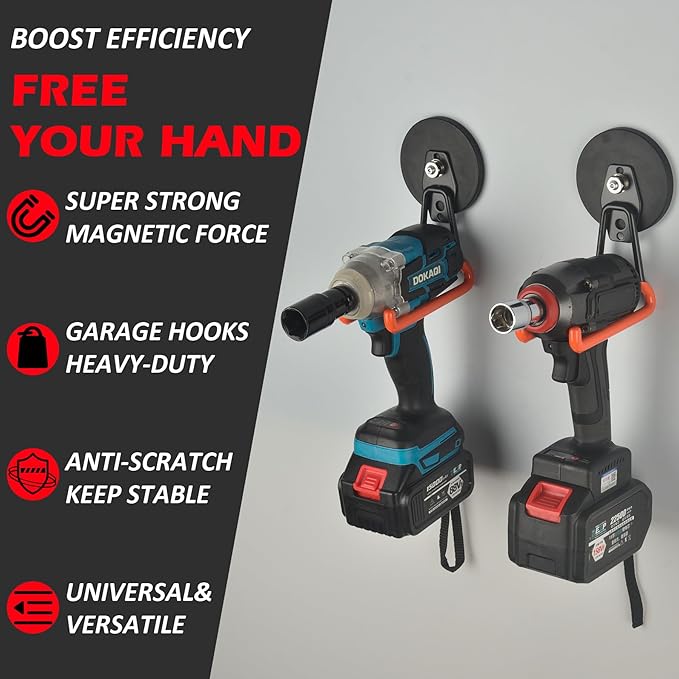 MUTUACTOR New Updated Super Strong Magnetic Hooks,40lbs Anti-Scratch Large Garage Hooks for Hanging,2-Pack Magnetic Hooks Heavy Duty for Organizing Heavy Impact Drivers Trailer Cord Garden Tool Box