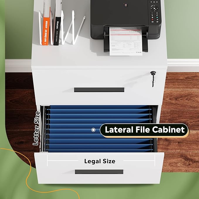 DEVAISE 2-Drawer Wood Lateral File Cabinet with Lock for Office Home, White