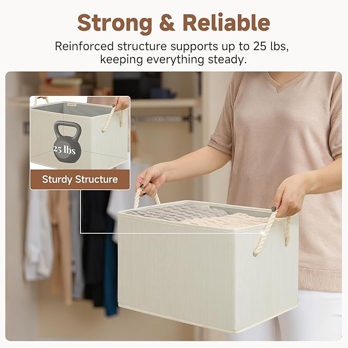 StorageWorks Storage Baskets for Shelves, Foldable Fabric Closet Storage Bins with Handles, Fabric Storage Bins Clothes Organizer, Beige, White & Ivory, 3-Pack, Extra Large