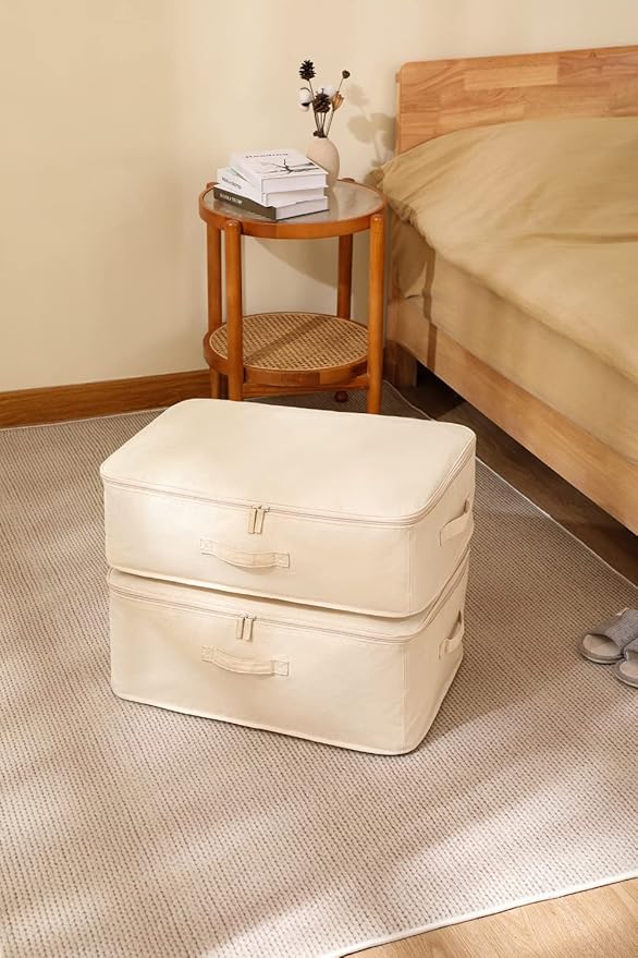 Decorative Basket Rectangular Fabric Storage Bin Organizer Basket with Handles for Clothes Storage (24 x 15.3 x 7, Beige)