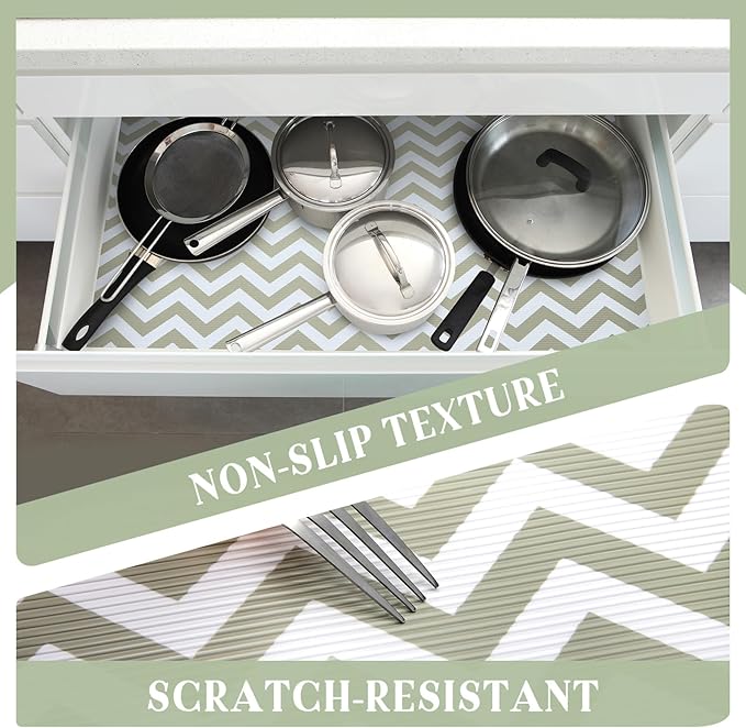 Glotoch Shelf Liner 12" x 20FT Non Adhesive Refrigerator, Kitchen, Drawer Liners, Waterproof and Durable Fridge Table Place Mats for Cupboard, Cabinet, Drawer Liner, Gray and White, Chevron
