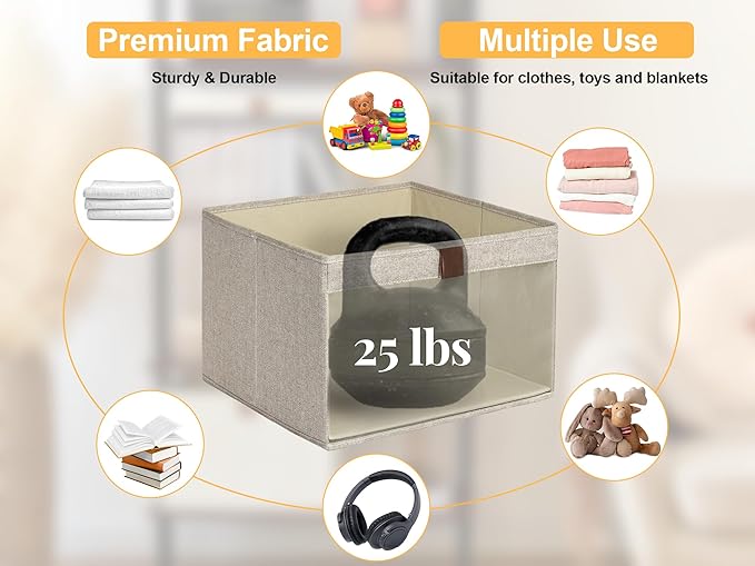StorageWorks Closet Storage Bins, Extra Large Storage Baskets with Clear Window and Handles, Foldable Fabric Organizer for Clothes, Shelves, Brown and Beige, 3 Pack