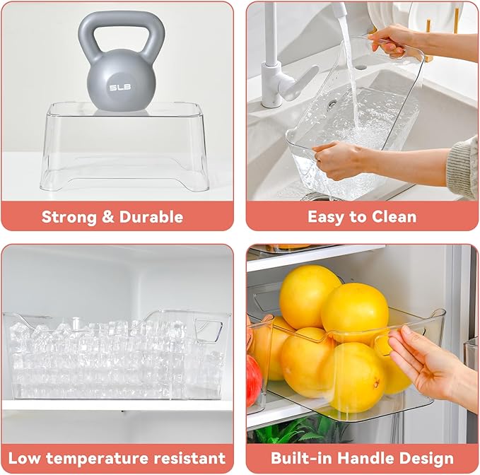 Clear Plastic Storage Bins - 12 Pack Pantry Organizers and Storage,Large Clear Pantry Organizer Bins, Plastic Containers with Handle for Kitchen,Freezer,Cabinet,Closet,Bathroom Under Sink