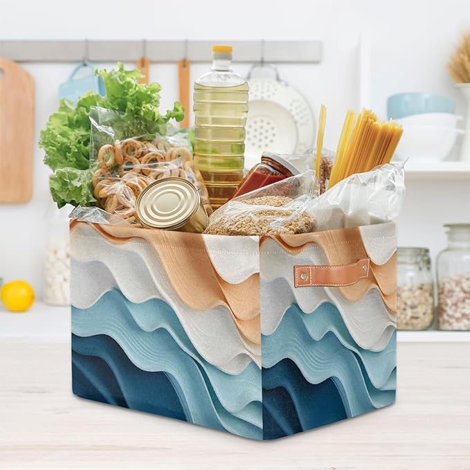 Ripple Storage Basket with Handle, Decorative Storage Bins Closet Bookshelf Dog Toy Organizer 15"x11"x9.5"